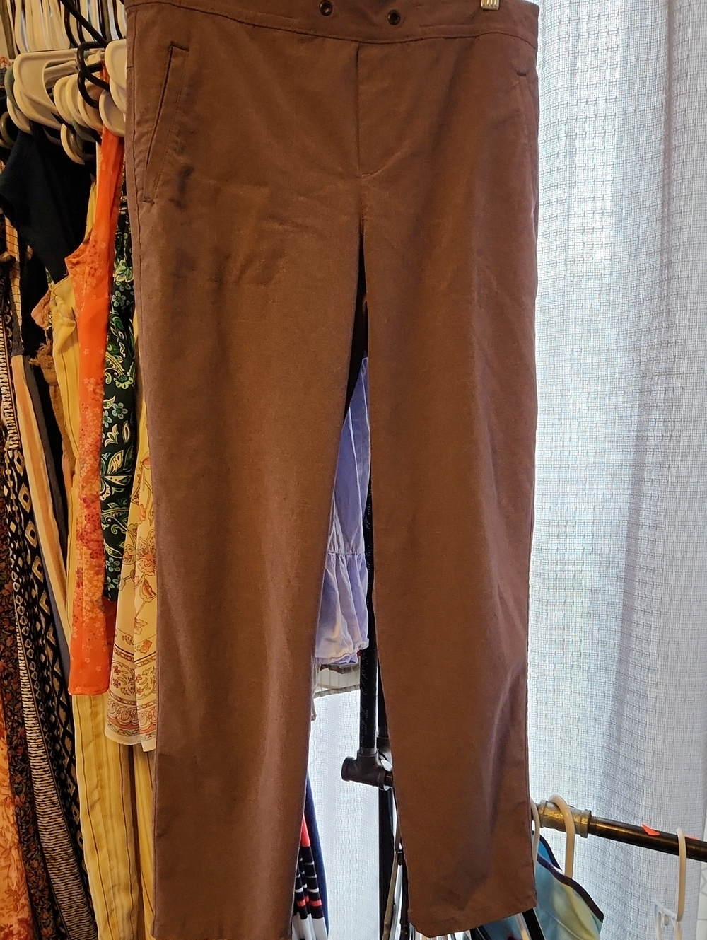 Eddie Bauer Straight Leg Pants in Brown/Burgundy